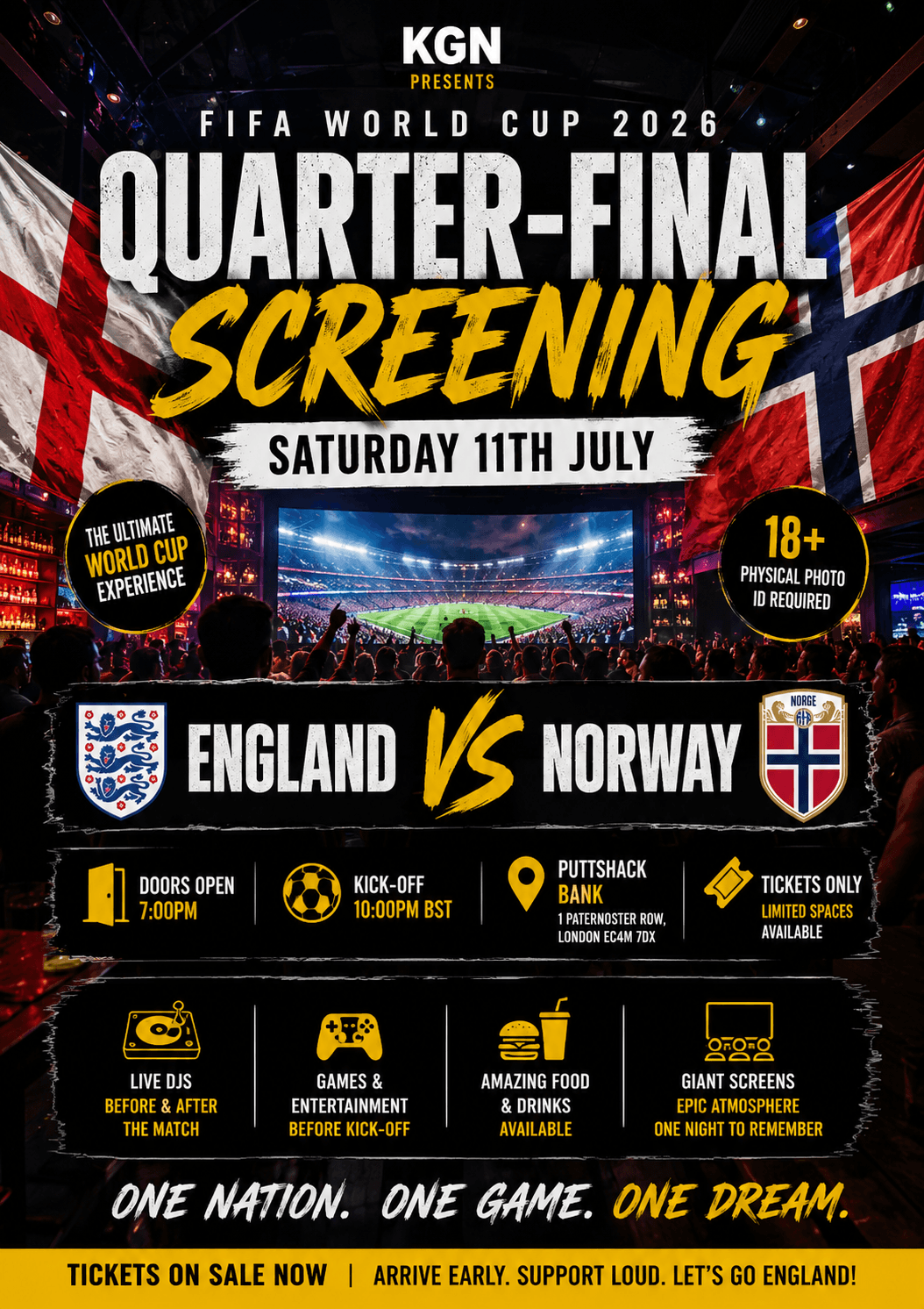 ⚽ ENGLAND vs NORWAY | FIFA WORLD CUP 2026 QUARTER-FINAL SCREENING event image